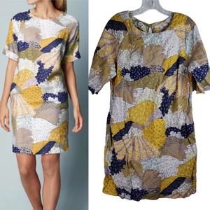 Boden 12 Floral 100% Linen Split Short Sleeve Shift Tunic Dress Resort